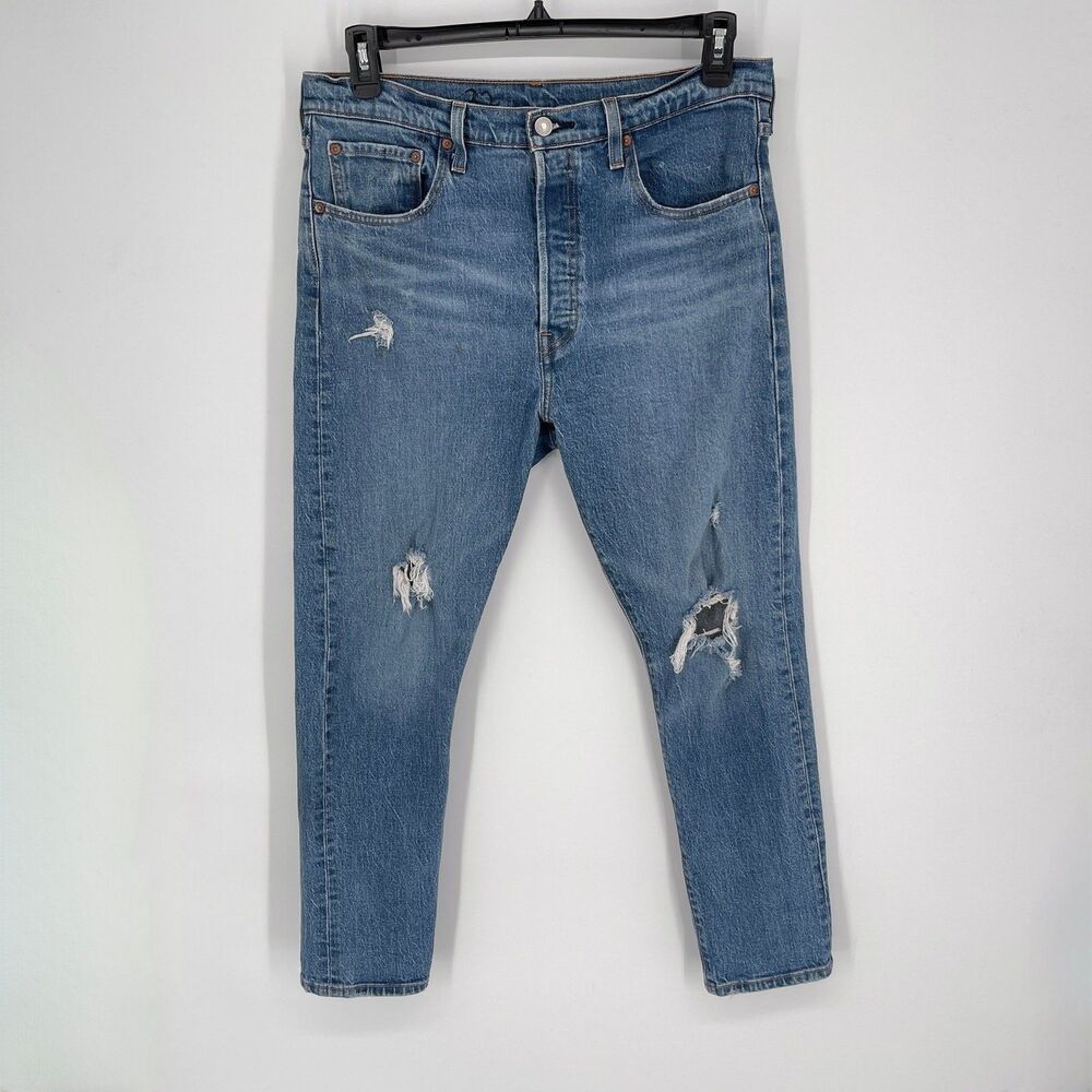 Levi's 501 S Skinny Distressed Button Fly Jeans Womens Sz 32 Highrise Blue
